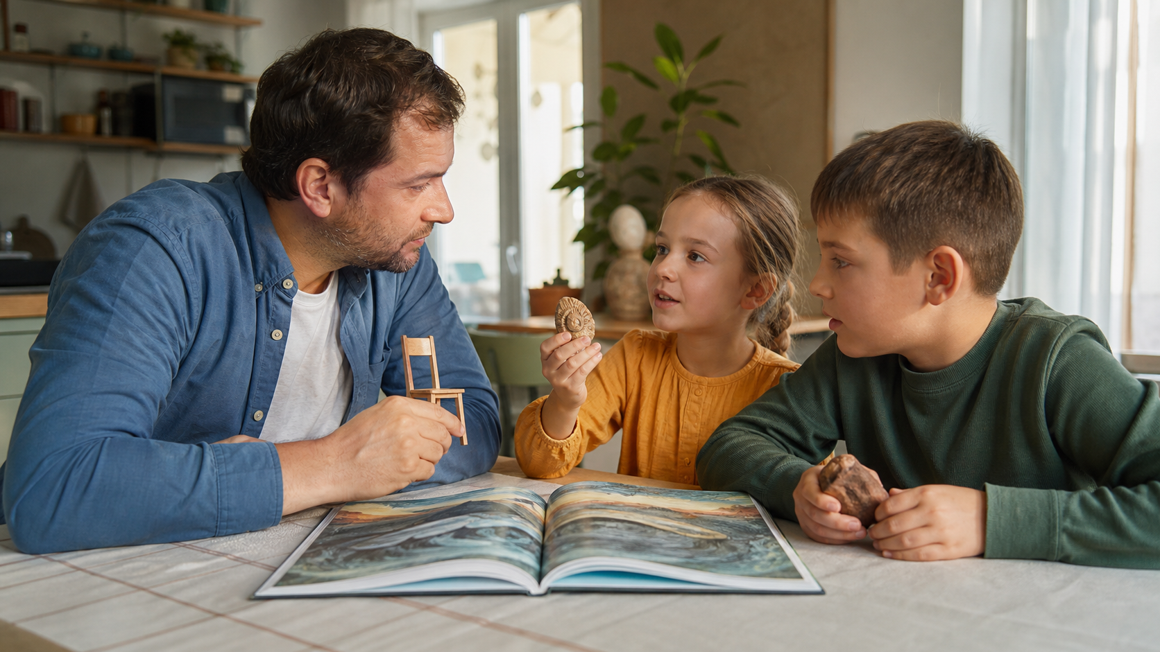 Члени родини читають уривок книжки за різними ролями